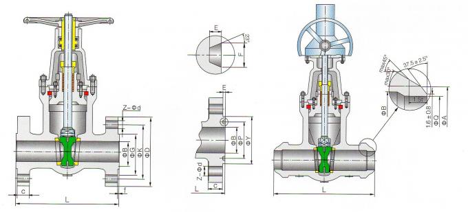 La válvula de puerta del acero de molde del lacre de la presión dimensiona el dibujo para 1500LB-2500LB