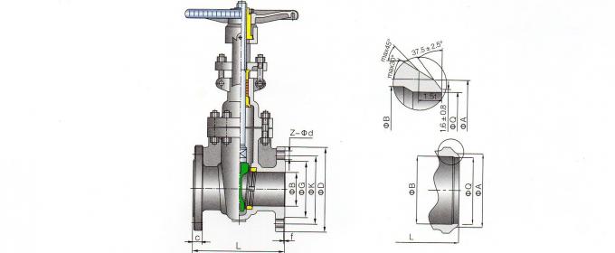 La válvula de puerta del acero de molde dimensiona los dibujos 150LB