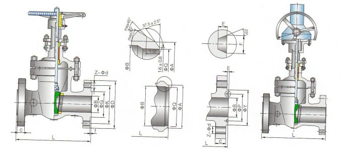 La válvula de puerta del acero de molde dimensiona los dibujos para 600LB