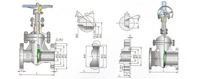 La válvula de puerta del acero de molde dimensiona los dibujos para 300LB